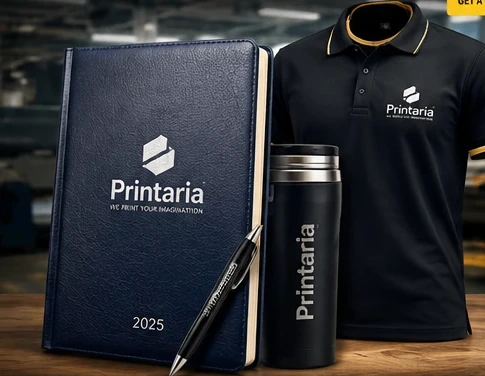Printaria branded diary, pen, bottle and polo T-shirt